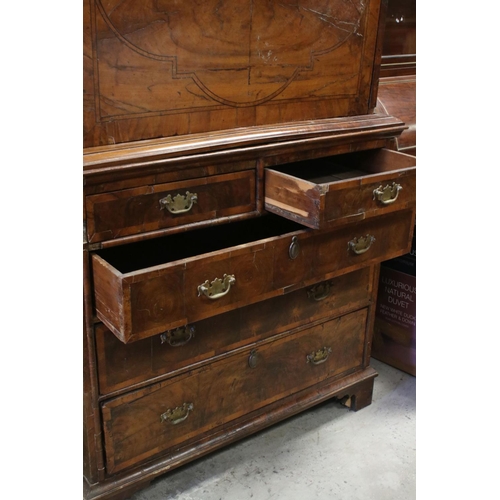 766 - 18th century Walnut Escritoire, the hinged fall front enclosing a fitted interior, over two short an... 