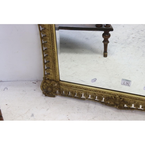 767 - Gilt gesso rectangular wall mirror with bevelled plate, 82cms x 68cms together with Walnut corner wh... 