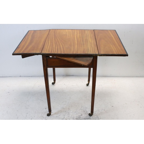 772 - Regency and later satinwood fold over table, hinged banded top, with inset ivory rest support holes ... 