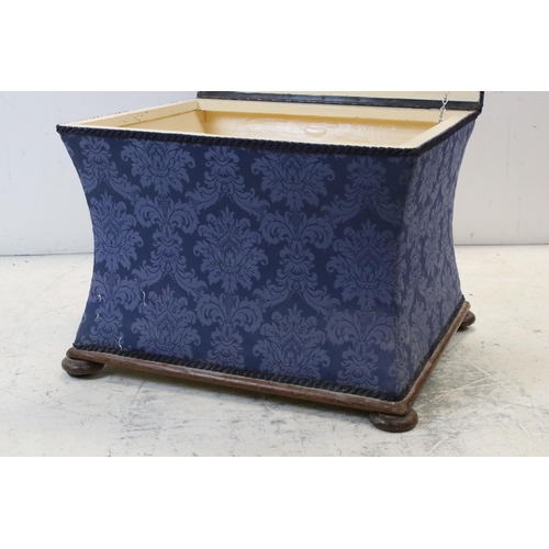 773 - Victorian style Blue Upholstered Square Ottoman Stool, raised on squat bun feet, 54cms wide x 45cms ... 