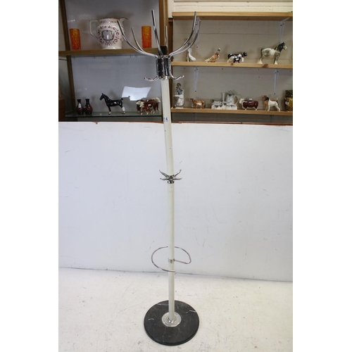 776 - Retro Mid 20th century Chrome and Metal Cloakstand on Marble Effect Base, 179cms high