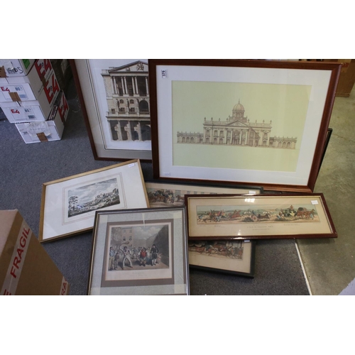 379 - A quantity of framed and glazed prints to include two Rowlandson engravings Fleet Prison, A Trip To ... 