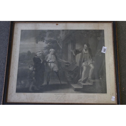 380 - After I F Rigaud R.A, Antique Black and White ' Shakspeare ' Engraving, together with two similar En... 