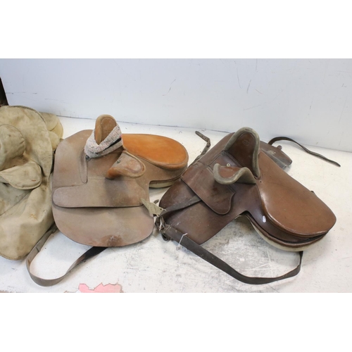 396 - Two brown leather ladies side saddles one marked Wilton champion.