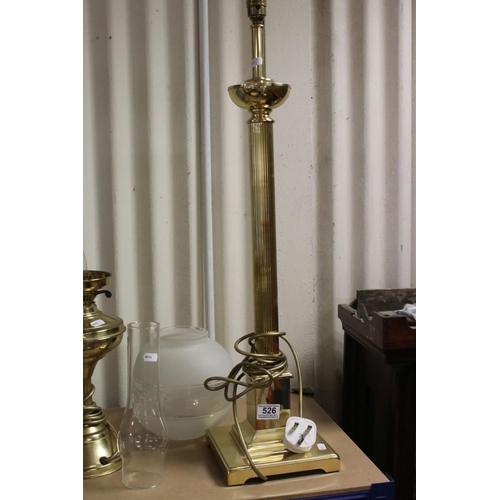 526 - Three brass table lamps to include a large Corinthian column example.