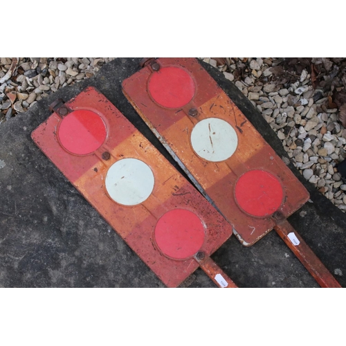 616 - A pair of vintage free standing signal signs.