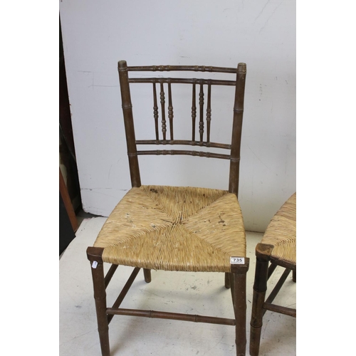 735 - Set of Three Regency style Faux Bamboo Side Chairs with rush seats together with a further Faux Bamb... 