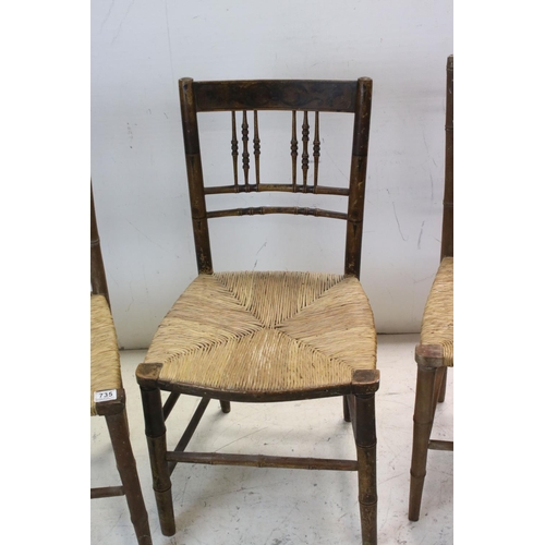 735 - Set of Three Regency style Faux Bamboo Side Chairs with rush seats together with a further Faux Bamb... 