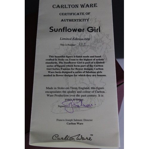 153 - Boxed Carltonware ' The Carlton Girl Sunflower ' limited edition 207 with coa