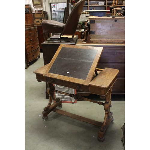 656 - Mid 19th century Architects / Writing Mahogany Desk, the top with central leather inset panel rising... 