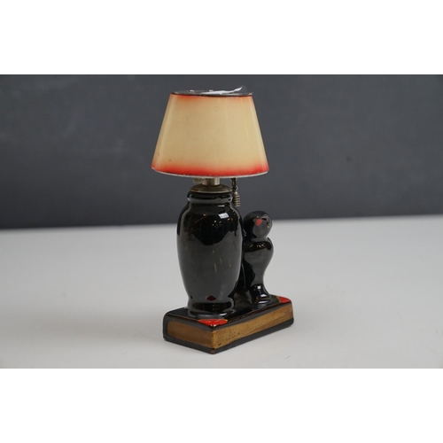 166 - A vintage ceramic table lighter in the form of a lamp with black cat.