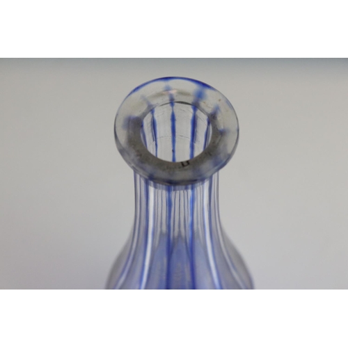 15 - Bohemian Cut Blue Glass Slender Faceted Decanter with stopper, etched with leaves and grapes, 36cms ... 