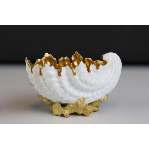 19 - Pair of Coalport Dishes in the form of Shells, with Gold Painted Interiors and Bases, 12cms long