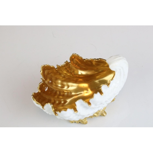 19 - Pair of Coalport Dishes in the form of Shells, with Gold Painted Interiors and Bases, 12cms long