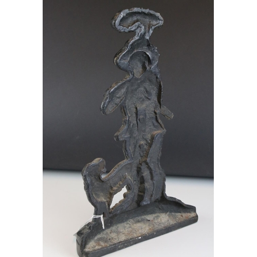 26 - Antique style Cast Iron Doorstop in the form of a Woodsman with Dog, 39cms high