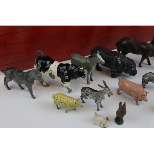 34 - Mid 20th century Wooden Painted Noah's Ark, 62cms long together with a collection of Britains and ot... 