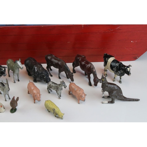 34 - Mid 20th century Wooden Painted Noah's Ark, 62cms long together with a collection of Britains and ot... 