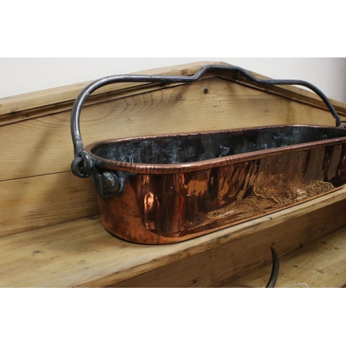 38 - Antique Copper Long Cooking Pot with Swing Iron Handle, 59cms long