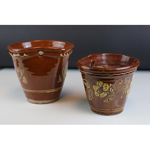 41 - Two Pottery Slipware decorated Plant Pots, tallest 16cms high