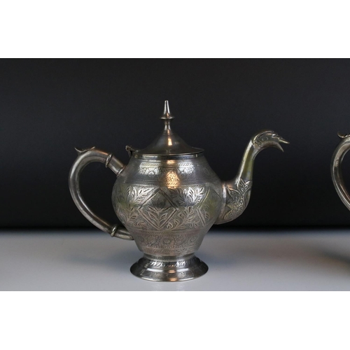 43 - Indian Silver Plated Four Piece Tea Service, the spouts in the form of a stylised bird, water jug 22... 