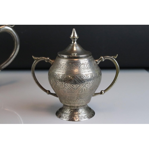 43 - Indian Silver Plated Four Piece Tea Service, the spouts in the form of a stylised bird, water jug 22... 