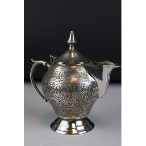 43 - Indian Silver Plated Four Piece Tea Service, the spouts in the form of a stylised bird, water jug 22... 