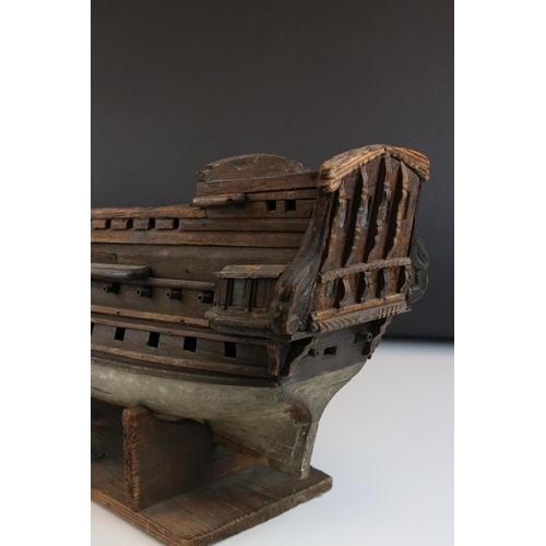 46 - Scratch Built Model of the Hull of a Galleon Ship on a Stand, 55cms long