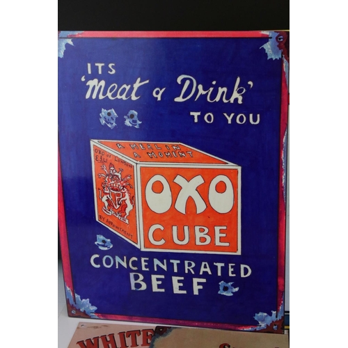 47 - Five reproduction Metal Advertising Signs including Quaker Oats, Oxo Cubes, Pears Soap, Players Navy... 