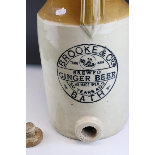 54 - Vintage Salt Glazed Flagon marked ' Brooke & Co's, Brewed Ginger Beer, Bath ' 43cms high