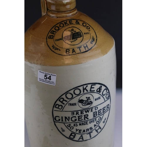 54 - Vintage Salt Glazed Flagon marked ' Brooke & Co's, Brewed Ginger Beer, Bath ' 43cms high