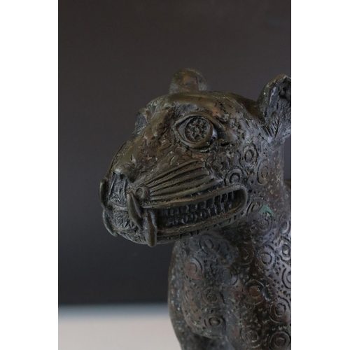 58 - Bronze and Iron Benin Bronze Mythical Cat, 66cms long (a/f)