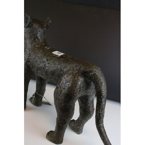 58 - Bronze and Iron Benin Bronze Mythical Cat, 66cms long (a/f)