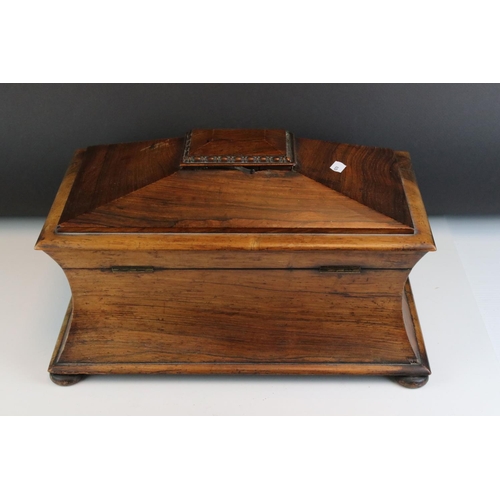 61 - Early 19th century Rosewood Sarcophagus Tea Caddy with secret compartment to lid, 38cms long x 24cms... 