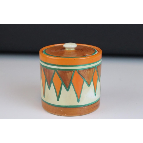 10 - Clarice Cliff Bizarre Geometric Pattern Preserve Pot, 9.5cms high