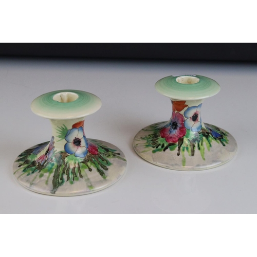 12 - Pair of Clarice Cliff Candlesticks, 9cms high