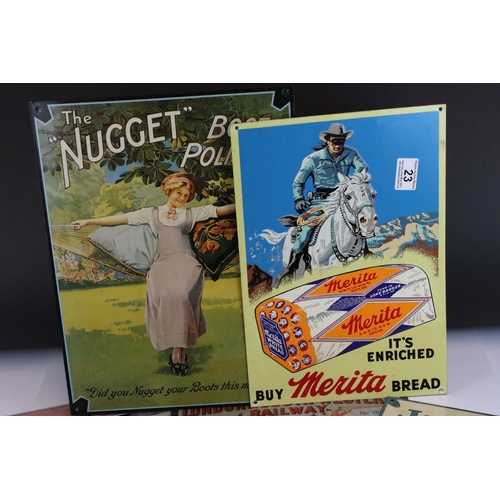 23 - Five Reproduction Metal Signs including Merita Bread, The Nugget Boot Polish, Jacob Cream Crackers, ... 