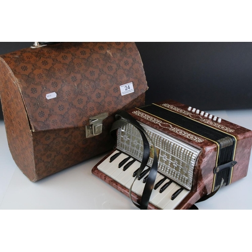 24 - Cased Russian ' Razno Manbiw ' Accordian, 30cms wide