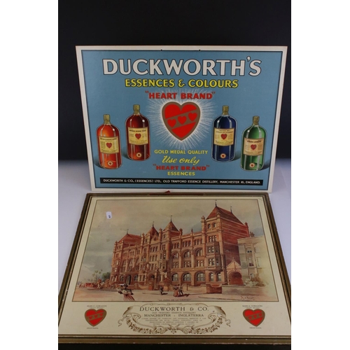 25 - Two ' Duckworth & Co, Old Trafford Essence Distillery ' Cardboard Advertising Signs, the largest dou... 