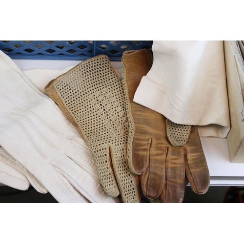 28 - Quantity of vintage ladies gloves and Van Heusen collars