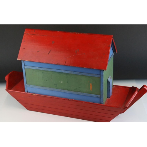 34 - Mid 20th century Wooden Painted Noah's Ark, 62cms long together with a collection of Britains and ot... 