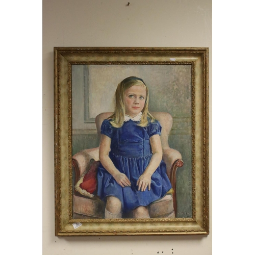 37 - M Rotinoff, mid 20th century oil on canvas, portrait of a young girl seated in a chair, signed and d... 