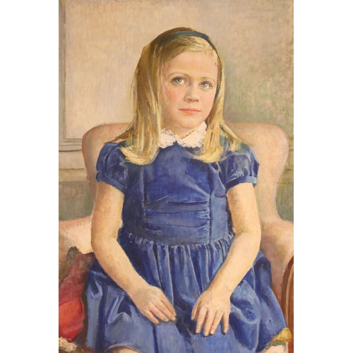 37 - M Rotinoff, mid 20th century oil on canvas, portrait of a young girl seated in a chair, signed and d... 