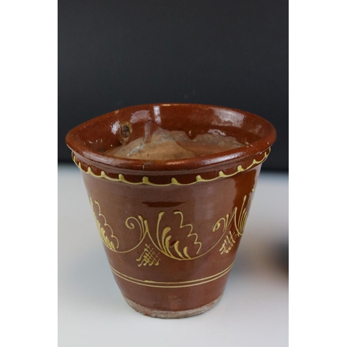 41 - Two Pottery Slipware decorated Plant Pots, tallest 16cms high