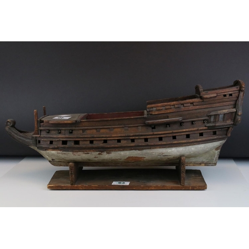 46 - Scratch Built Model of the Hull of a Galleon Ship on a Stand, 55cms long