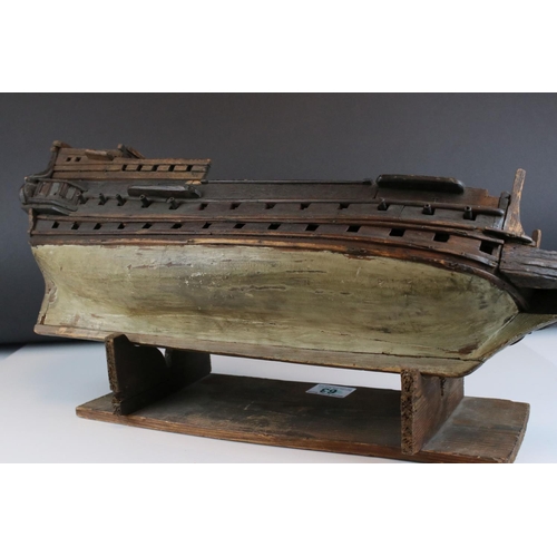 46 - Scratch Built Model of the Hull of a Galleon Ship on a Stand, 55cms long