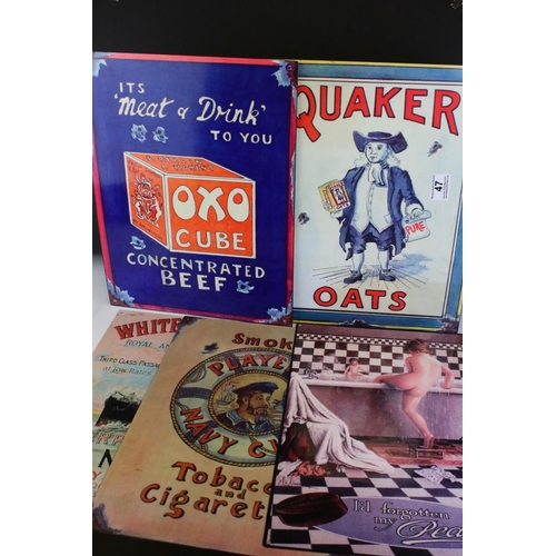 47 - Five reproduction Metal Advertising Signs including Quaker Oats, Oxo Cubes, Pears Soap, Players Navy... 