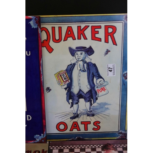 47 - Five reproduction Metal Advertising Signs including Quaker Oats, Oxo Cubes, Pears Soap, Players Navy... 