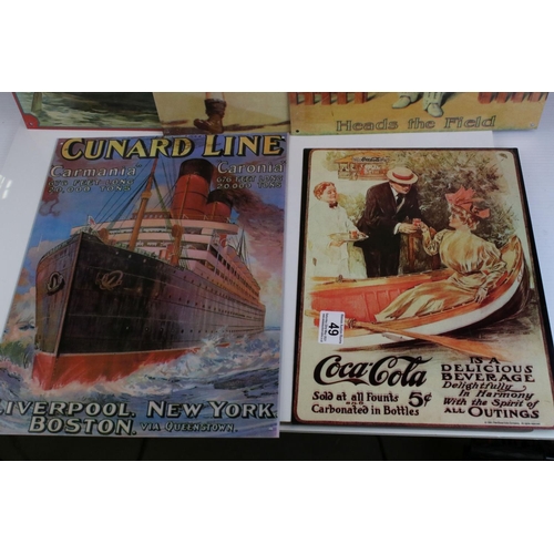 49 - Five reproduction Metal Advertising Signs including Coca Cola, Cunard Line, Coleman's Mustard, HP Sa... 