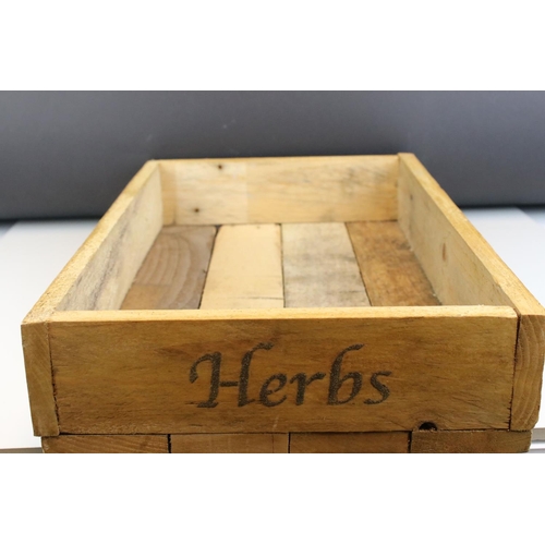 50 - Rustic Wooden Waxed Herb / Seed Box marked Thyme and Herbs, 47cms long