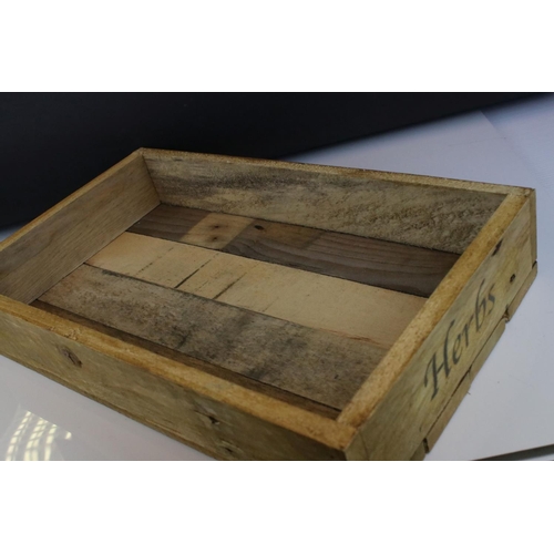 50 - Rustic Wooden Waxed Herb / Seed Box marked Thyme and Herbs, 47cms long